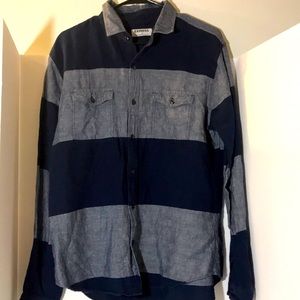 Express button down preppy linen cotton top size Large blue business cas…
